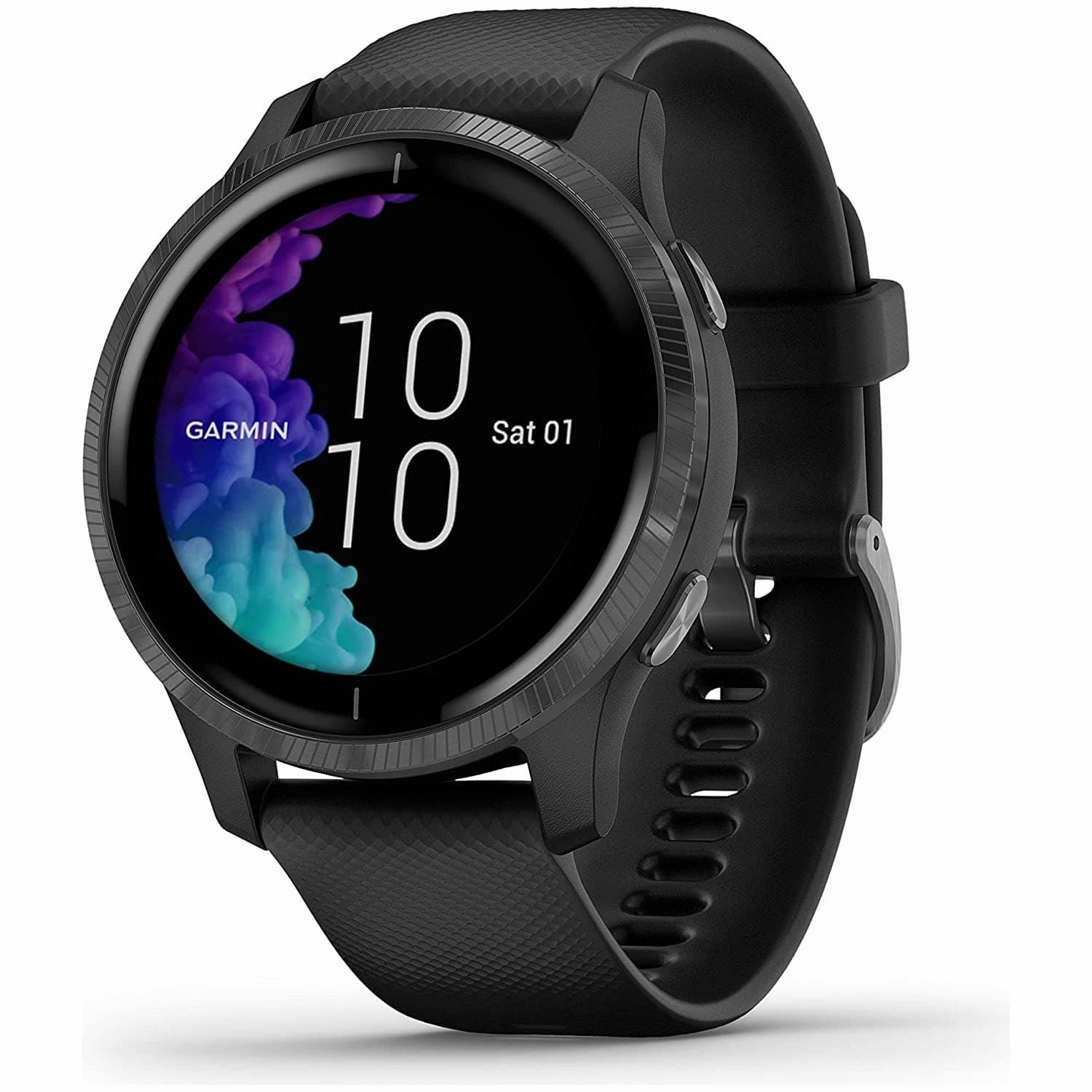Garmin Venu Slate Stainless Steel Bezel with Black Case and Silicone Band