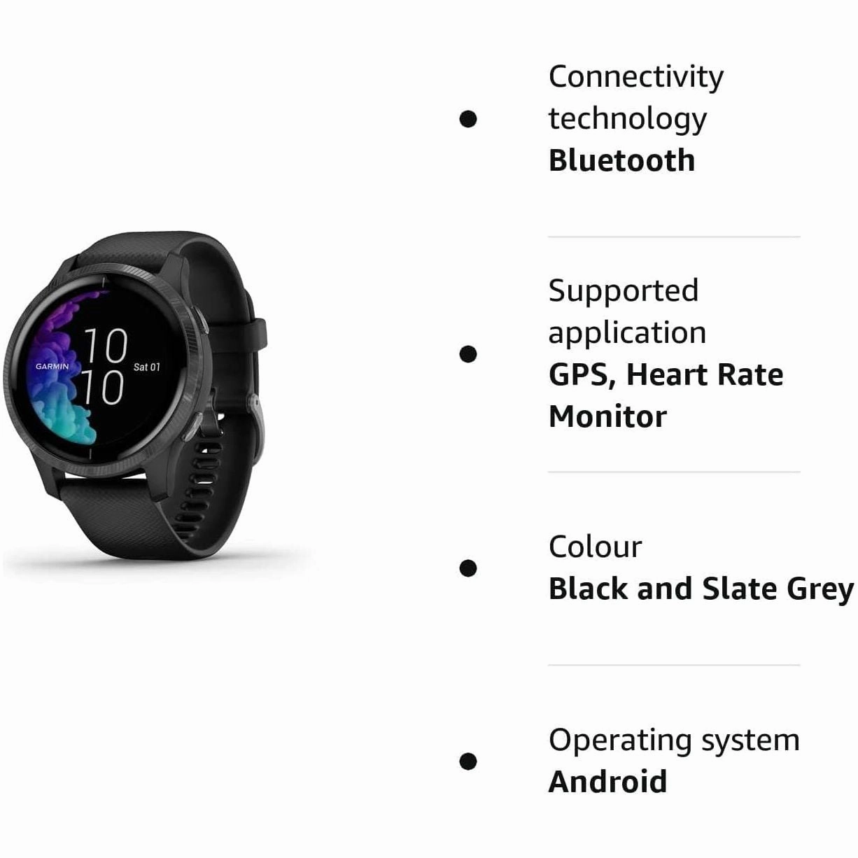 Garmin Venu Slate Stainless Steel Bezel with Black Case and Silicone Band