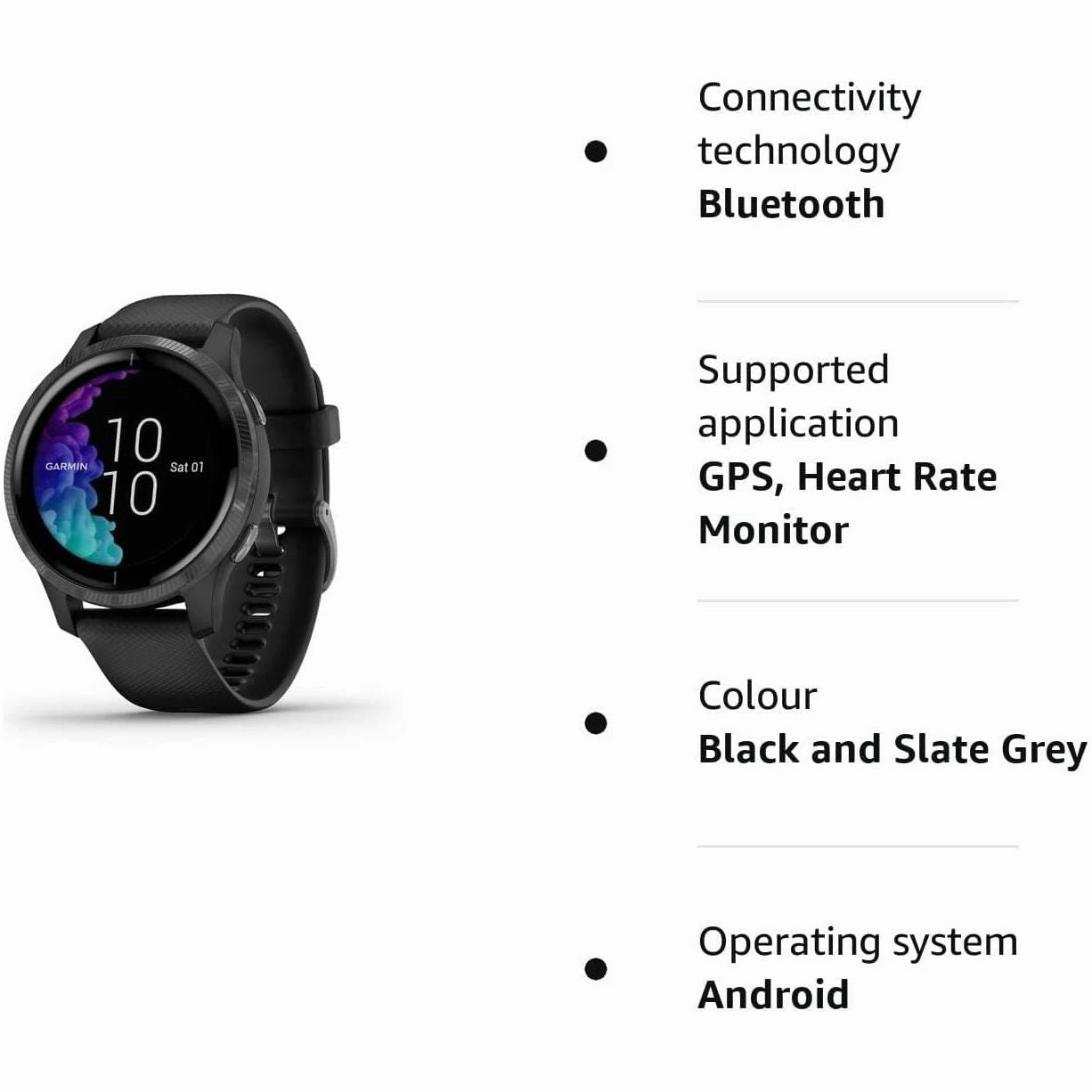 Garmin Venu Slate Stainless Steel Bezel with Black Case and Silicone Band