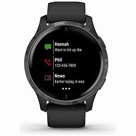 Garmin Venu Slate Stainless Steel Bezel with Black Case and Silicone Band