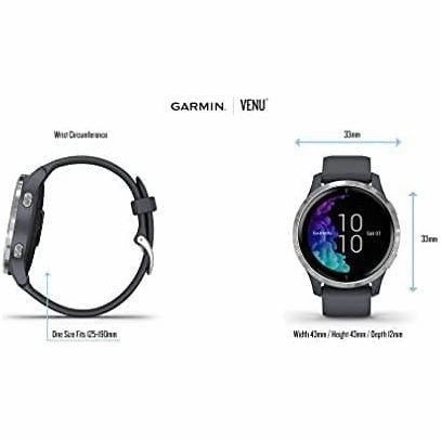 Garmin Venu Slate Stainless Steel Bezel with Black Case and Silicone Band