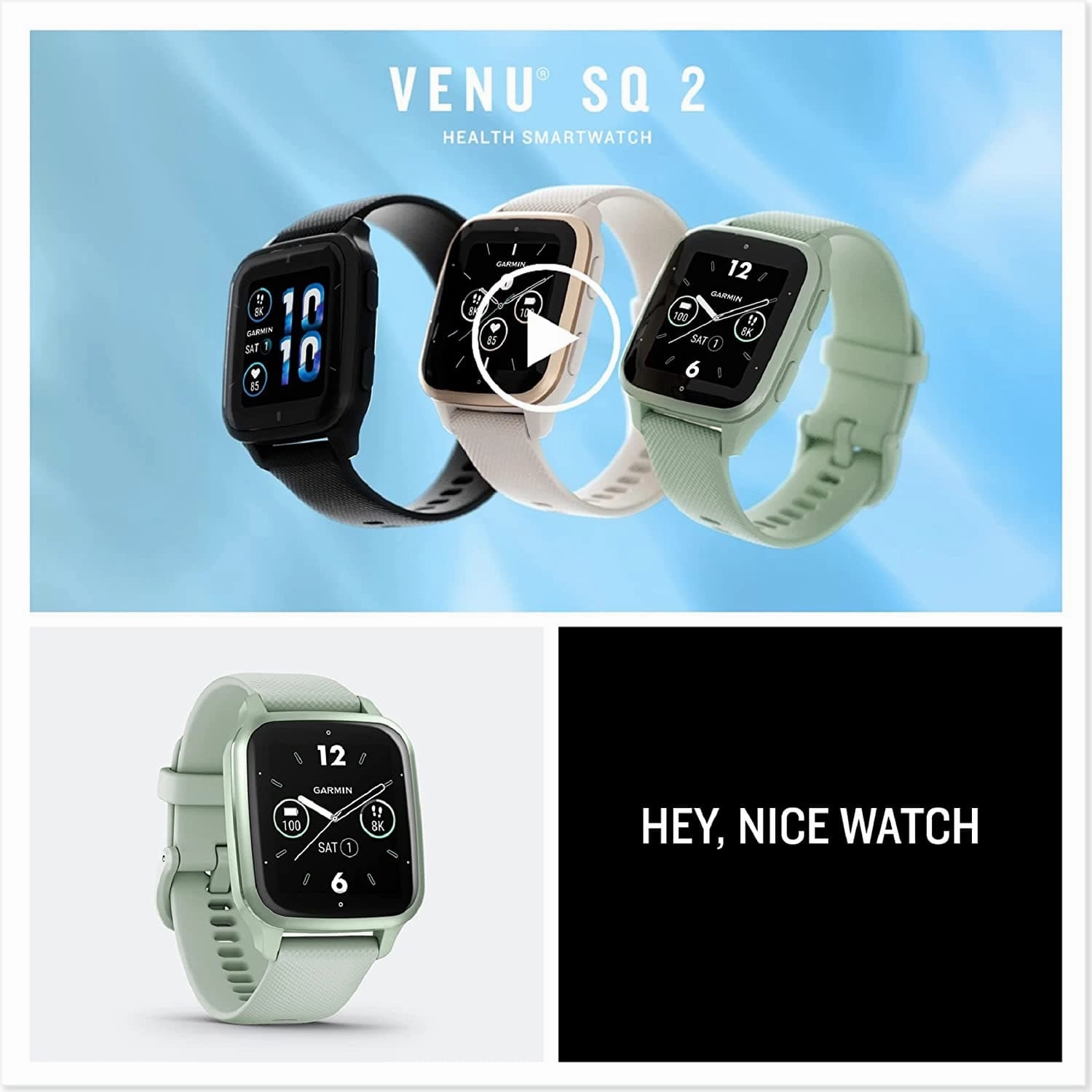 Garmin Venu Sq 2, AMOLED GPS Smartwatch, All-day Health Monitoring and Fitness Features, Music Storage, Sports Apps and More, Square Design Smartwatch with up to 11 days battery life, Black