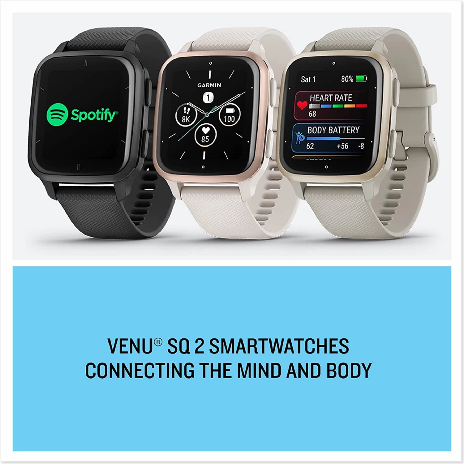 Garmin Venu Sq 2, AMOLED GPS Smartwatch, All-day Health Monitoring and Fitness Features, Music Storage, Sports Apps and More, Square Design Smartwatch with up to 11 days battery life, Black