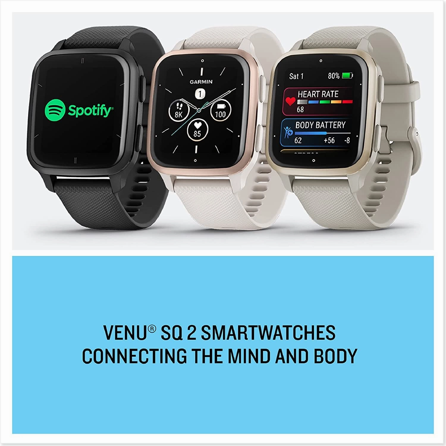 Garmin Venu Sq 2, AMOLED GPS Smartwatch, All-day Health Monitoring and Fitness Features, Music Storage, Sports Apps and More, Square Design Smartwatch with up to 11 days battery life, Black