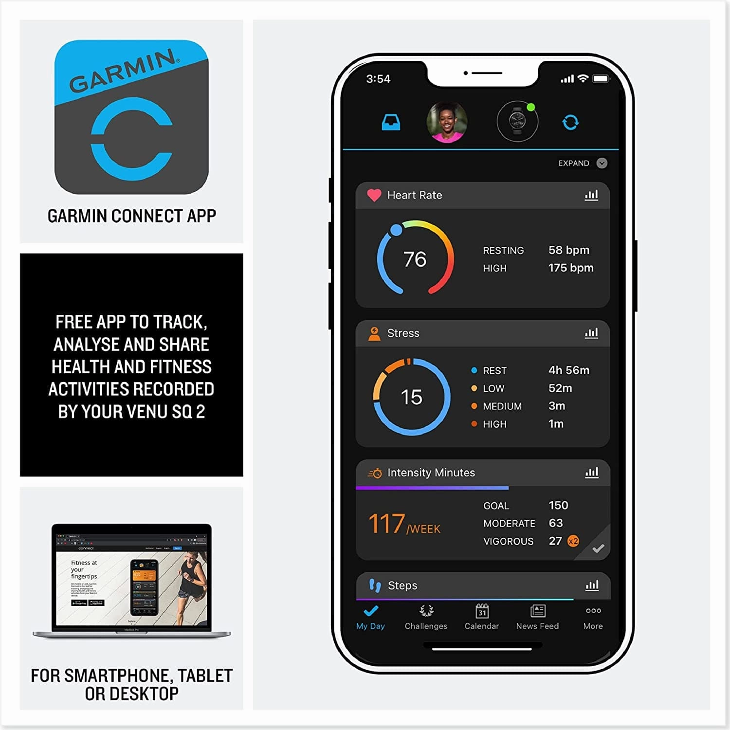 Garmin Venu Sq 2, AMOLED GPS Smartwatch, All-day Health Monitoring and Fitness Features, Music Storage, Sports Apps and More, Square Design Smartwatch with up to 11 days battery life, Black