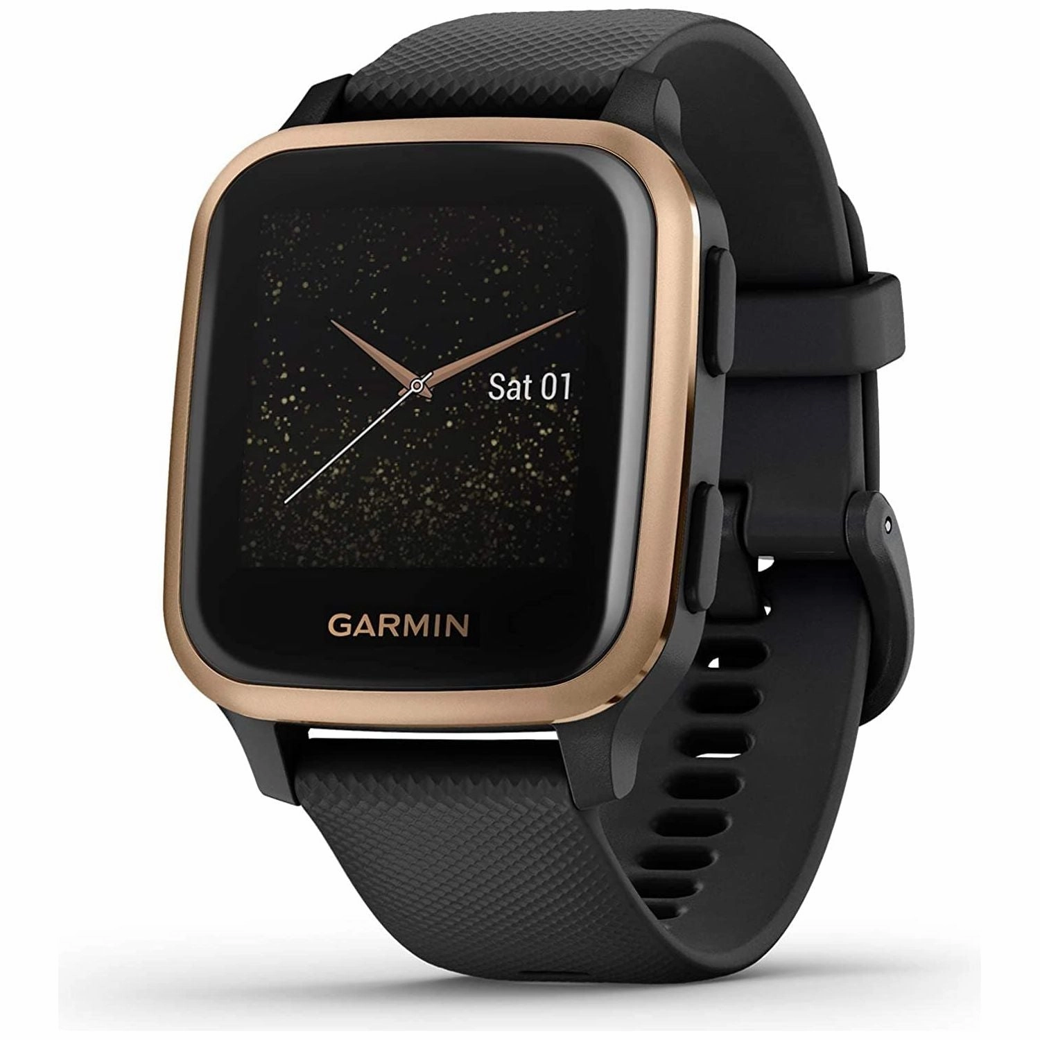 Garmin Venu Sq Music Amazon Exclusive GPS Smartwatch with All-day Health Monitoring and Fitness Features, Built-in Sports Apps and More, Black with Rose Gold Bezel