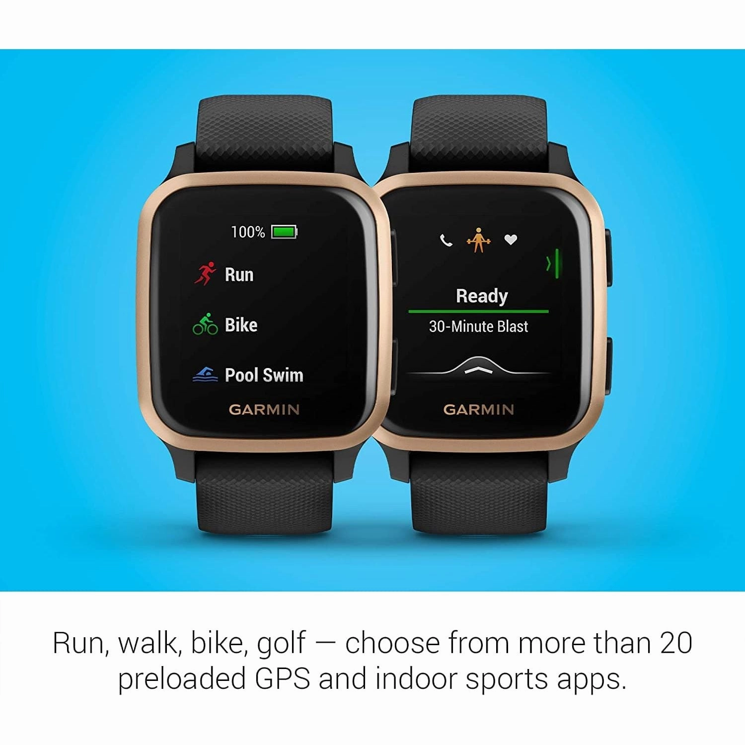 Garmin Venu Sq Music Amazon Exclusive GPS Smartwatch with All-day Health Monitoring and Fitness Features, Built-in Sports Apps and More, Black with Rose Gold Bezel