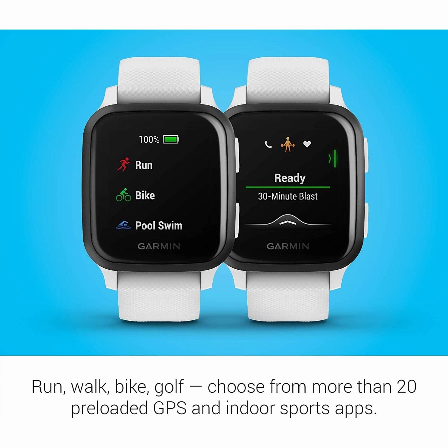 Garmin Venu Sq Music Amazon Exclusive GPS Smartwatch with All-day Health Monitoring and Fitness Features, Built-in Sports Apps and More, White with Slate Bezel
