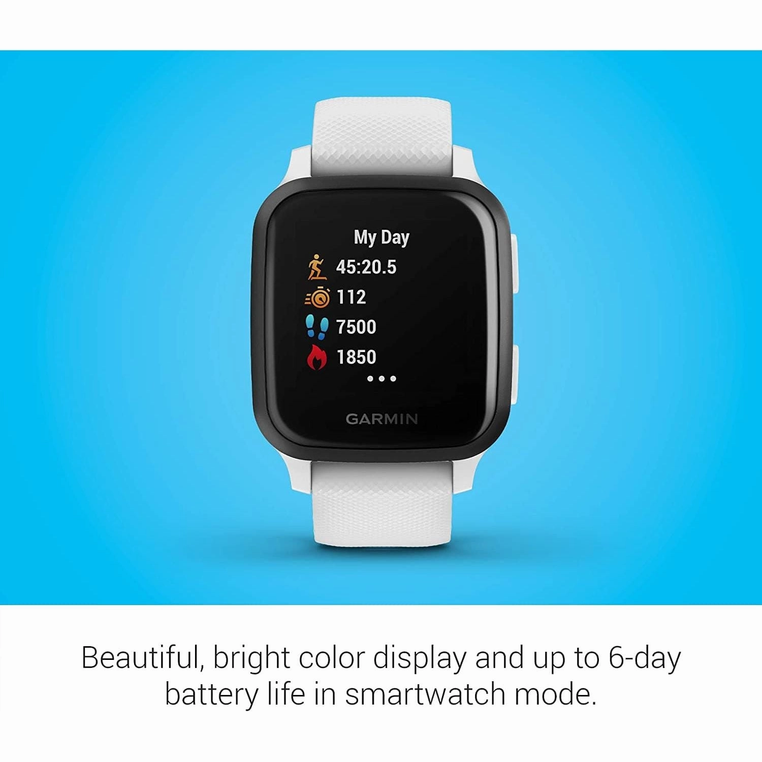 Garmin Venu Sq Music Amazon Exclusive GPS Smartwatch with All-day Health Monitoring and Fitness Features, Built-in Sports Apps and More, White with Slate Bezel