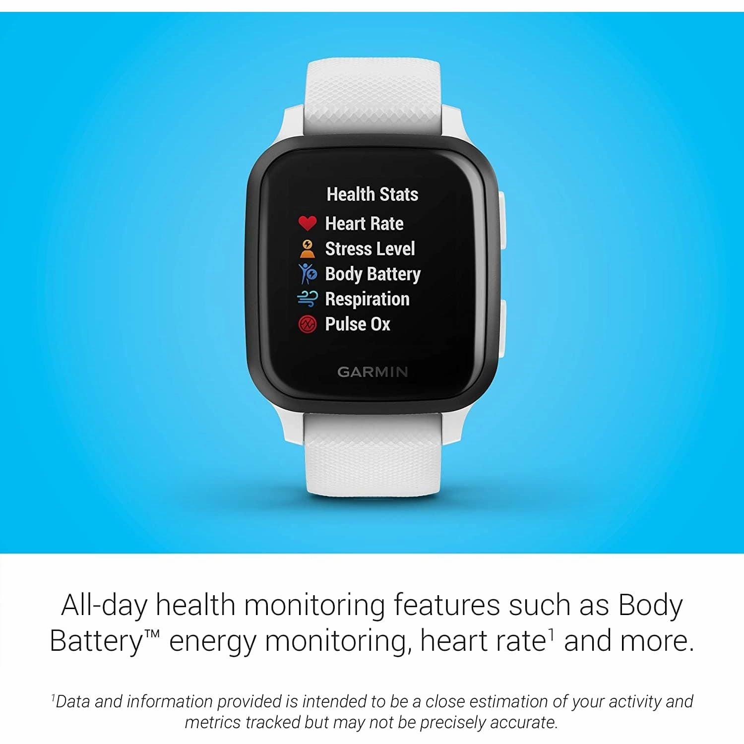 Garmin Venu Sq Music Amazon Exclusive GPS Smartwatch with All-day Health Monitoring and Fitness Features, Built-in Sports Apps and More, White with Slate Bezel