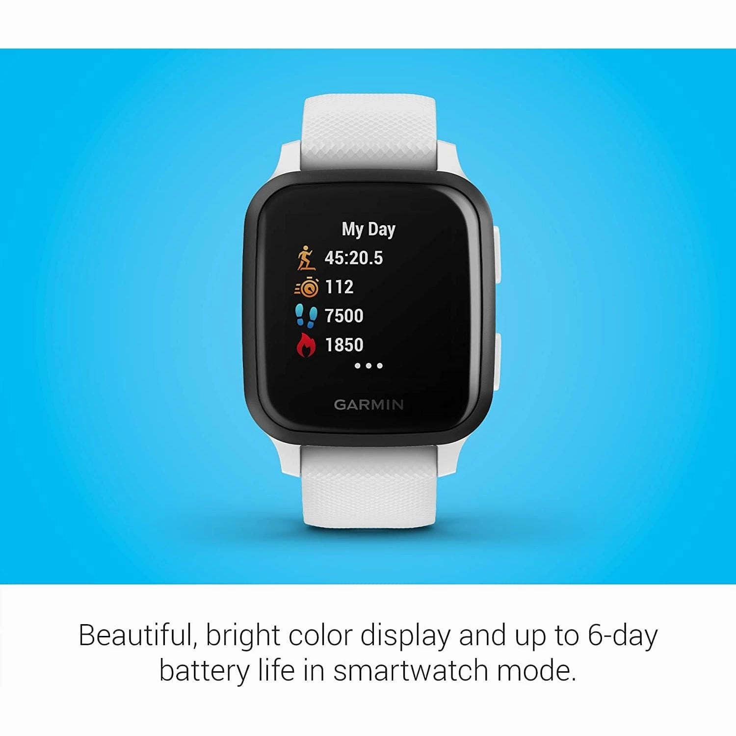 Garmin Venu Sq Music Amazon Exclusive GPS Smartwatch with All-day Health Monitoring and Fitness Features, Built-in Sports Apps and More, White with Slate Bezel