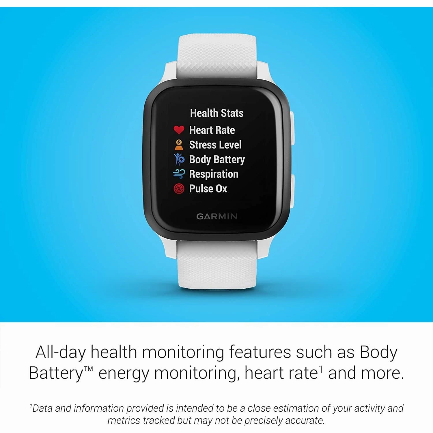 Garmin Venu Sq Music Amazon Exclusive GPS Smartwatch with All-day Health Monitoring and Fitness Features, Built-in Sports Apps and More, White with Slate Bezel