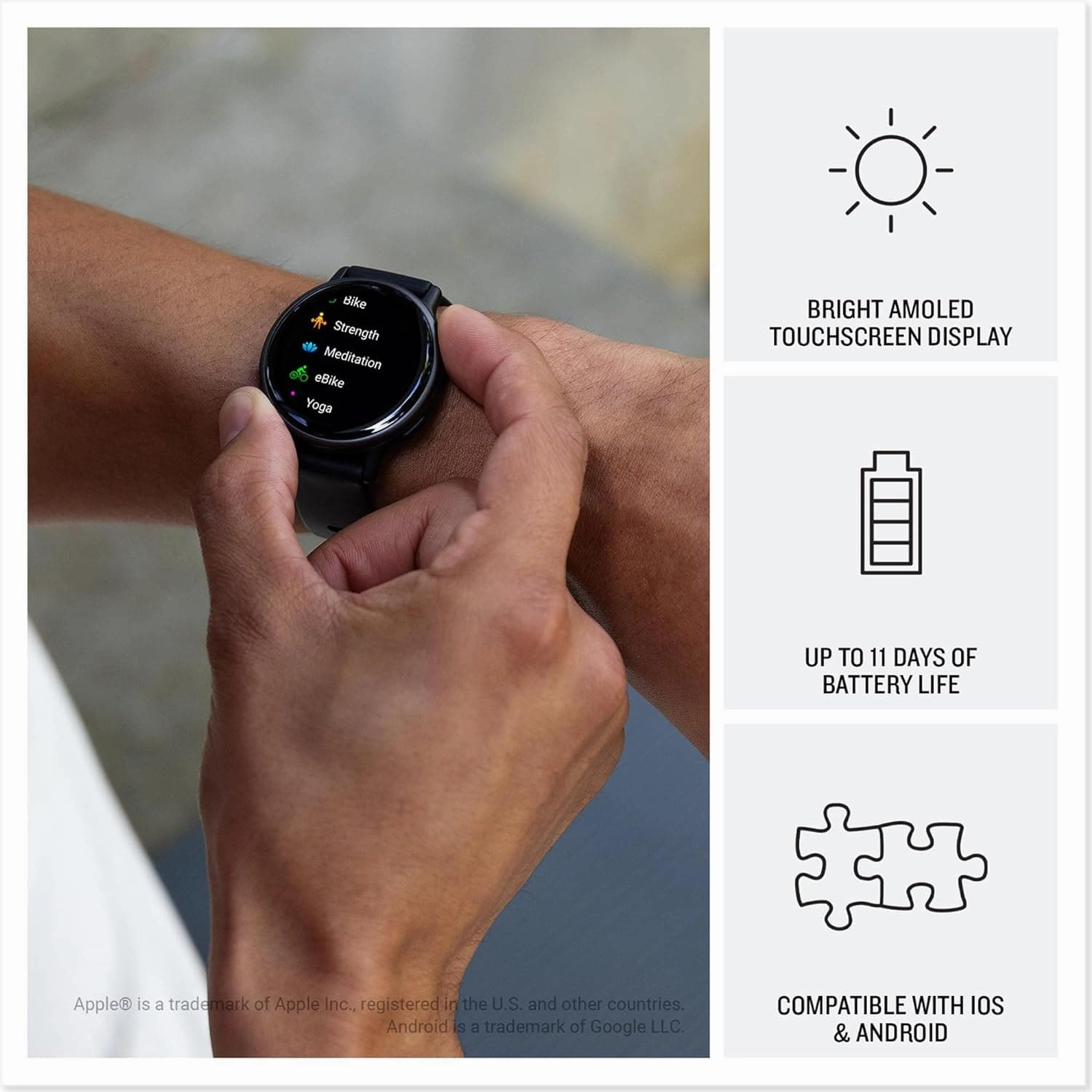 Garmin vvoactive 5 AMOLED GPS Smartwatch - Slate Aluminium Bezel with Black Case and Silicone Band
