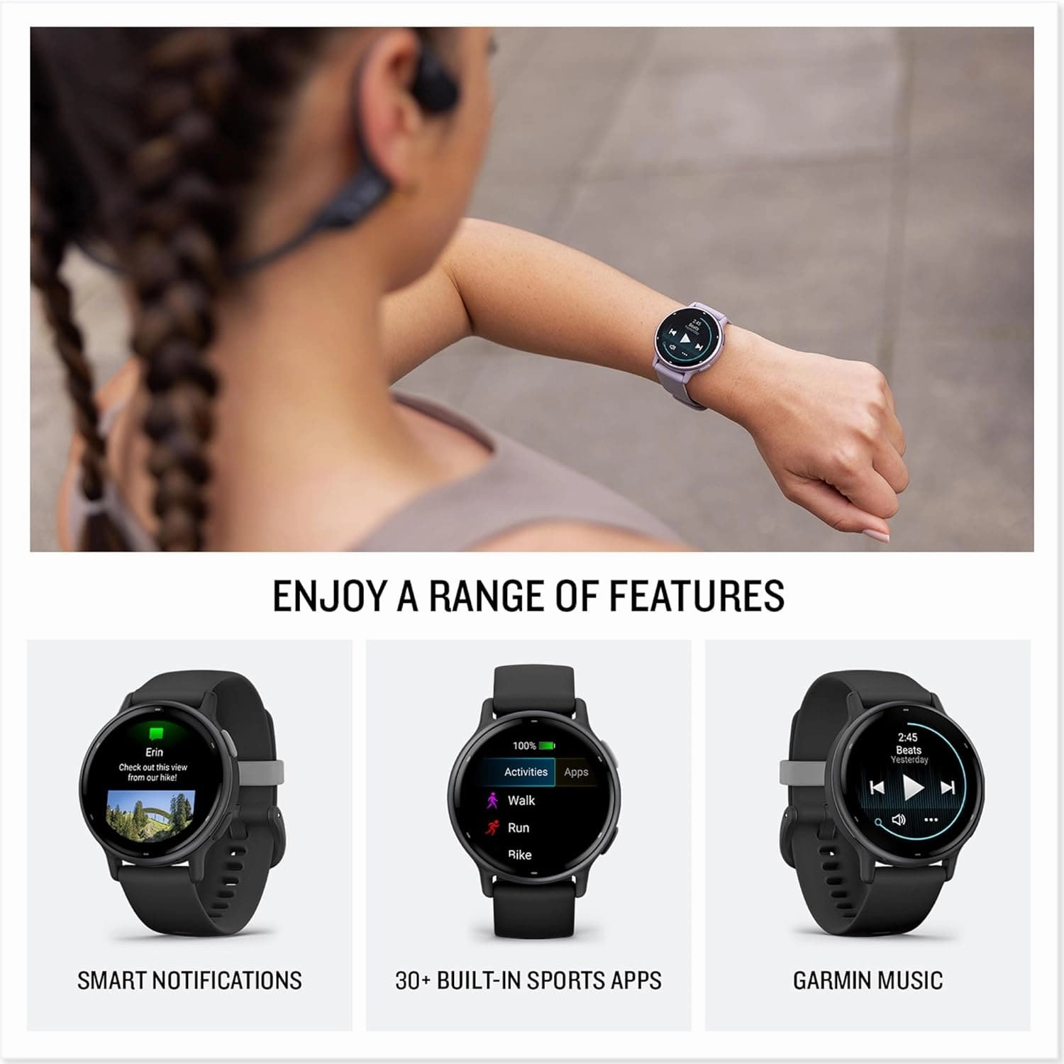 Garmin vvoactive 5 AMOLED GPS Smartwatch - Slate Aluminium Bezel with Black Case and Silicone Band