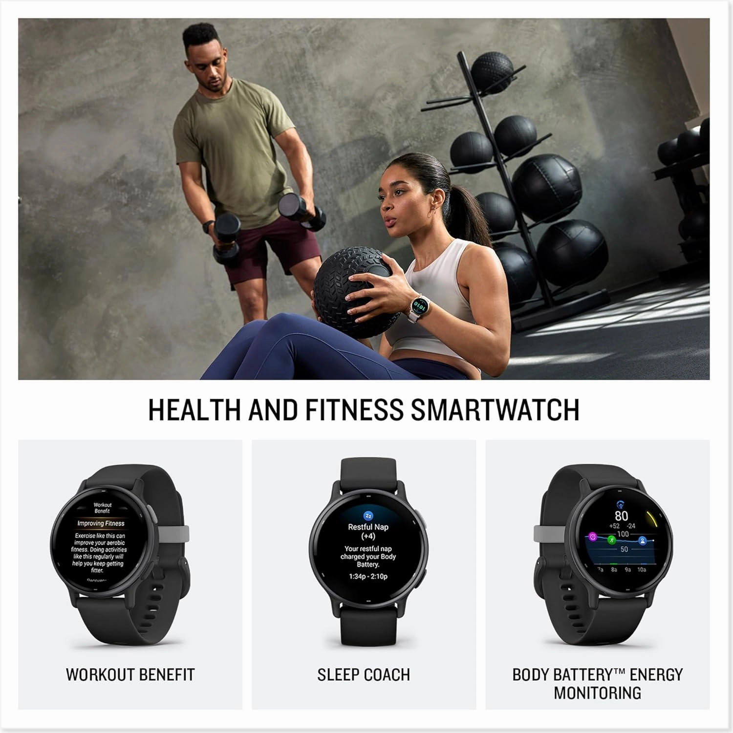 Garmin vvoactive 5 GPS 42mm Smartwatch - AMOLED Touchscreen, All-Day Health Monitoring, Advanced Fitness Features, Personalized Sleep Coaching, Music, Up to 11 Days Battery Life - Ivory
