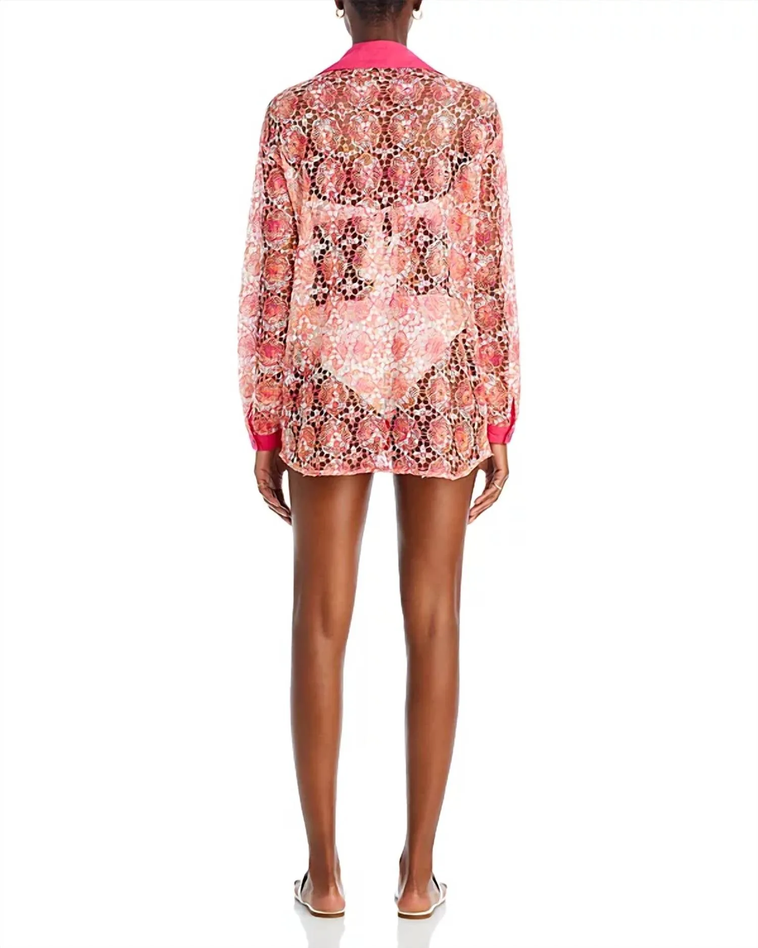 Gary Princed Lace Swim Cover Up Shirt In Pink