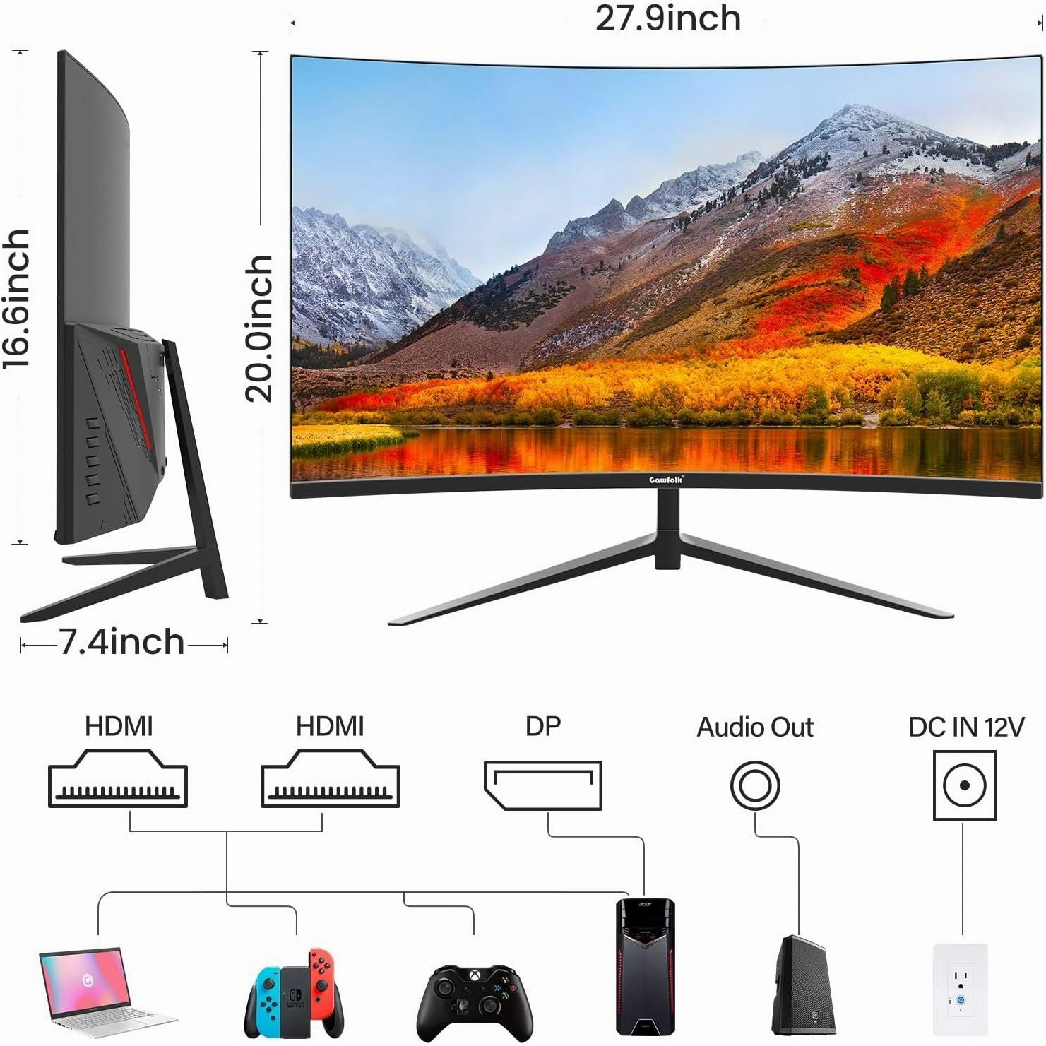 Gawfolk GF320A 32" FHD 75Hz LED Curved Gaming Monitor