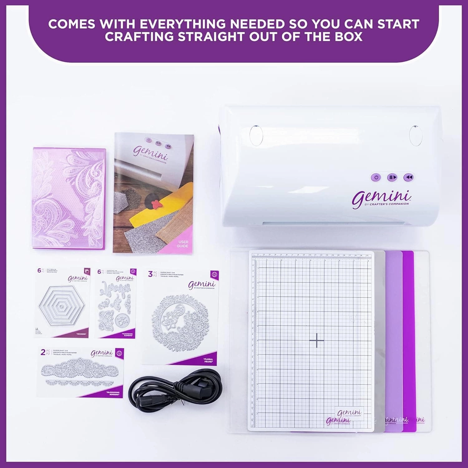 Gemini Multi Media Die Cutting & Embossing Machine with Pause Resume & Reverse, White, Global Version, 22.5 x 43 x 25.6 cm