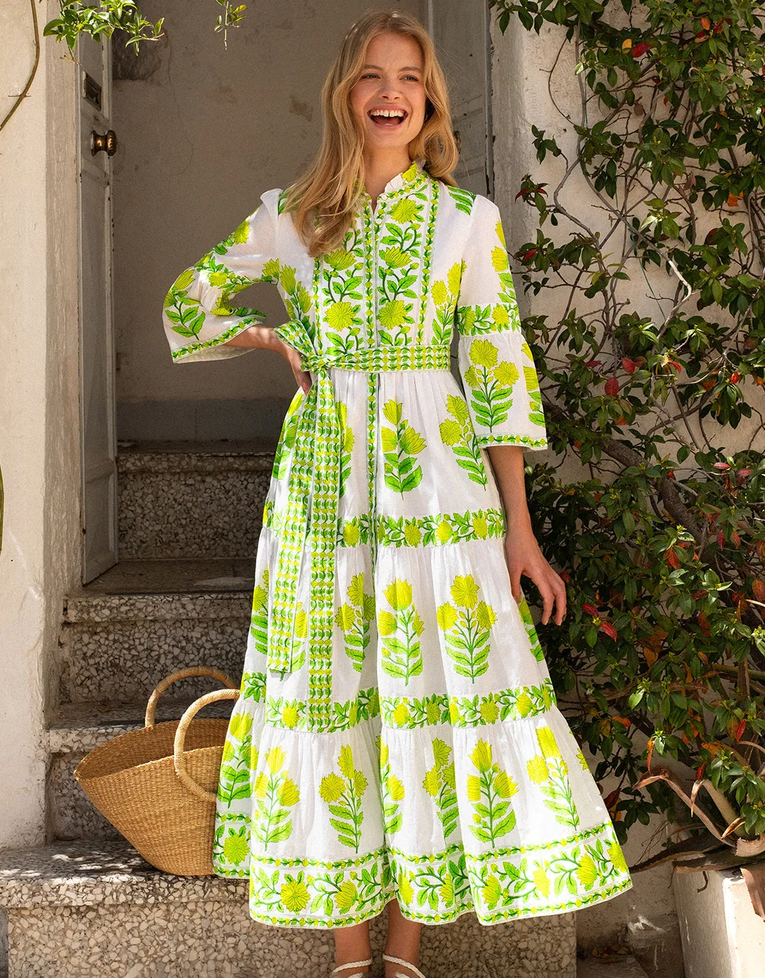 Gemma Dress - Lime Botanics