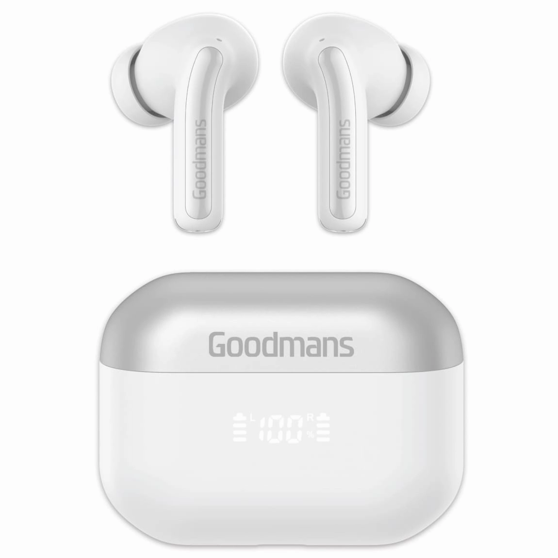 Goodmans True Wireless Noise Cancelling Earbuds - White earbuds and headphones, true wireless earbuds, noise cancelling earbuds