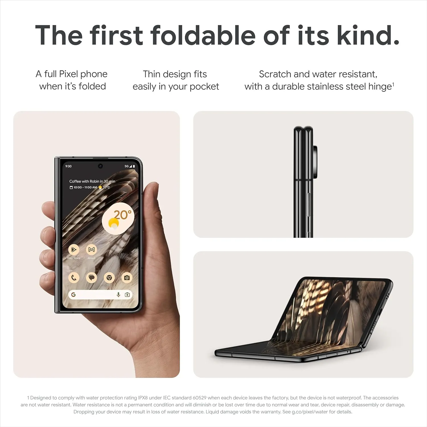 Google Pixel Fold 5G 512GB ROM 12GB RAM Dual SIM SIM-Free Obsidian Unlocked Smartphone