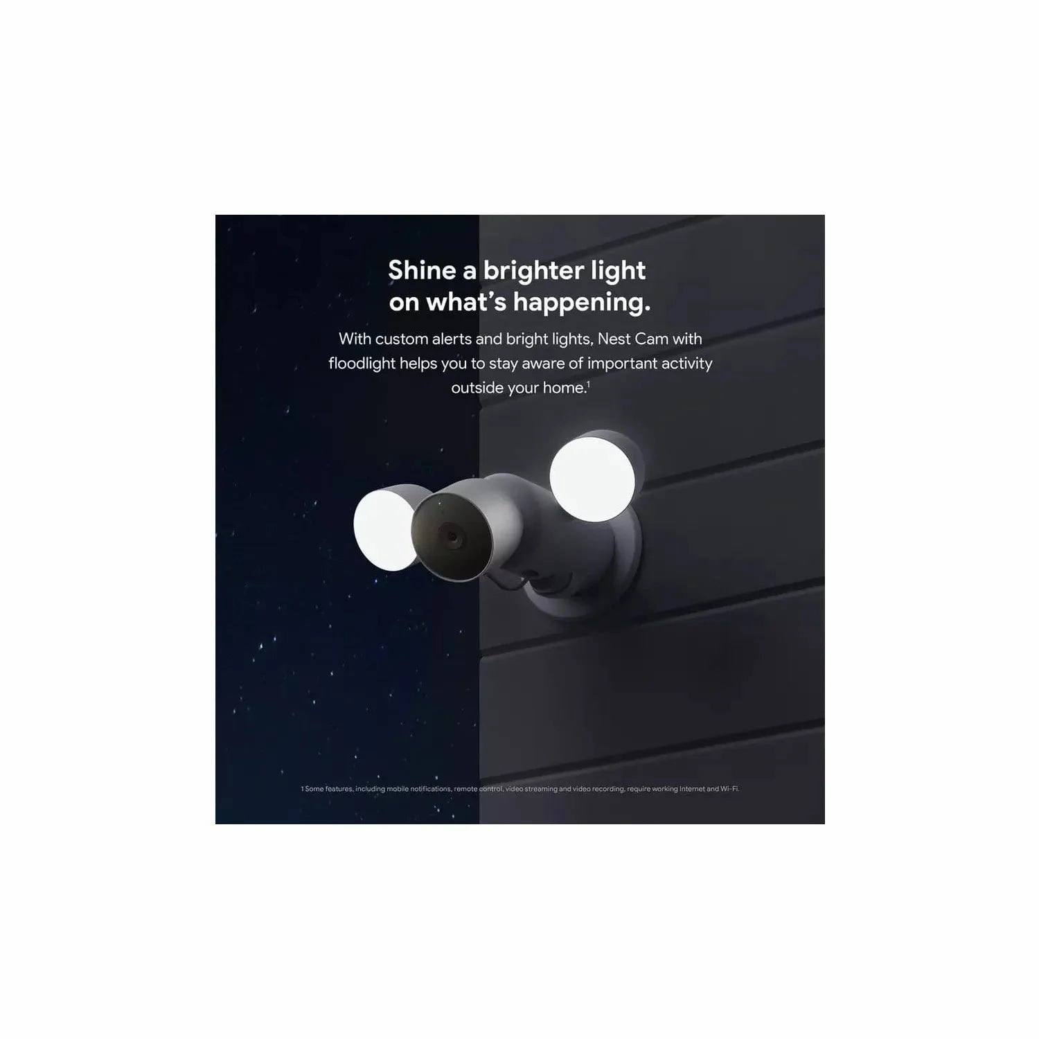 Google GPLE9 Nest Cam with Floodlight (Outdoor, Wired) Security Camera - Smart Home WiFi Camera, Snow