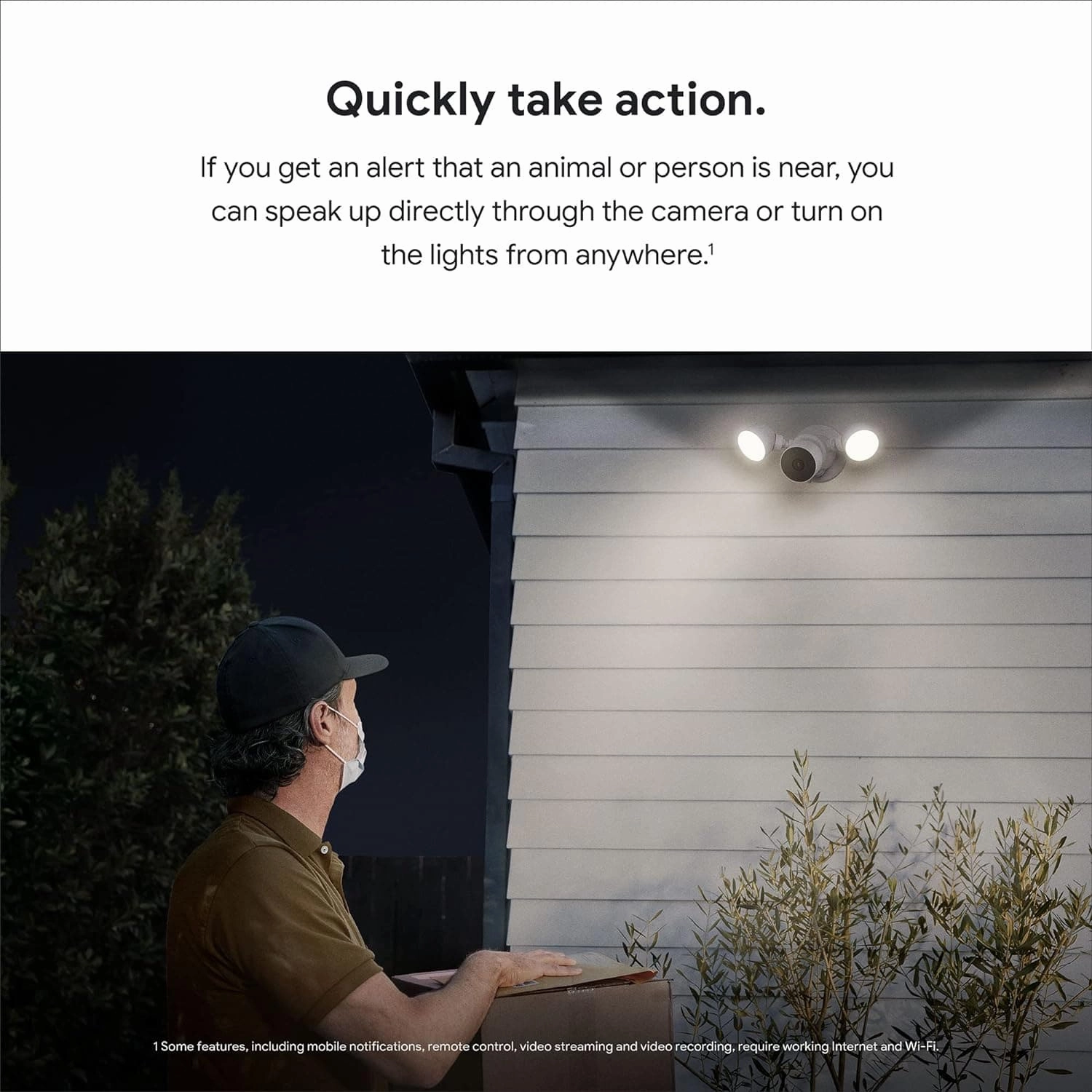 Google GPLE9 Nest Cam with Floodlight (Outdoor, Wired) Security Camera - Smart Home WiFi Camera, Snow