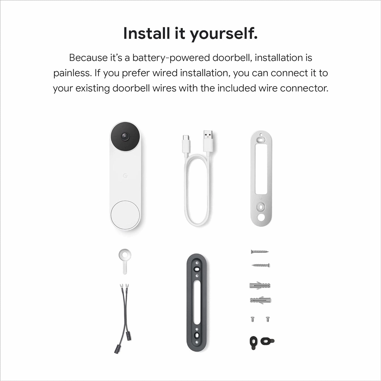 Google Nest Doorbell, Wireless (Battery) Video Doorbell, Smart WiFi Doorbell Camera - Snow