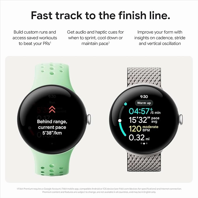 Google Pixel Watch 3 (45 mm)  Android smartwatch with heart rate tracking, advanced running from Fitbit, fitness insights, 24-hour battery  Matte Hazel Aluminium Case  Hazel Active band  Wi-Fi