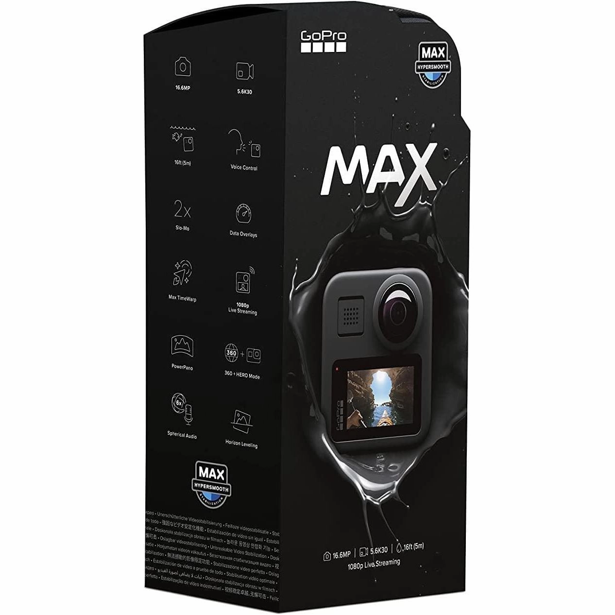 GoPro Max - Waterproof 360 Digital Action Camera with Unbreakable Stabilisation, Touch Screen and Voice Control - Live HD Streaming, Black