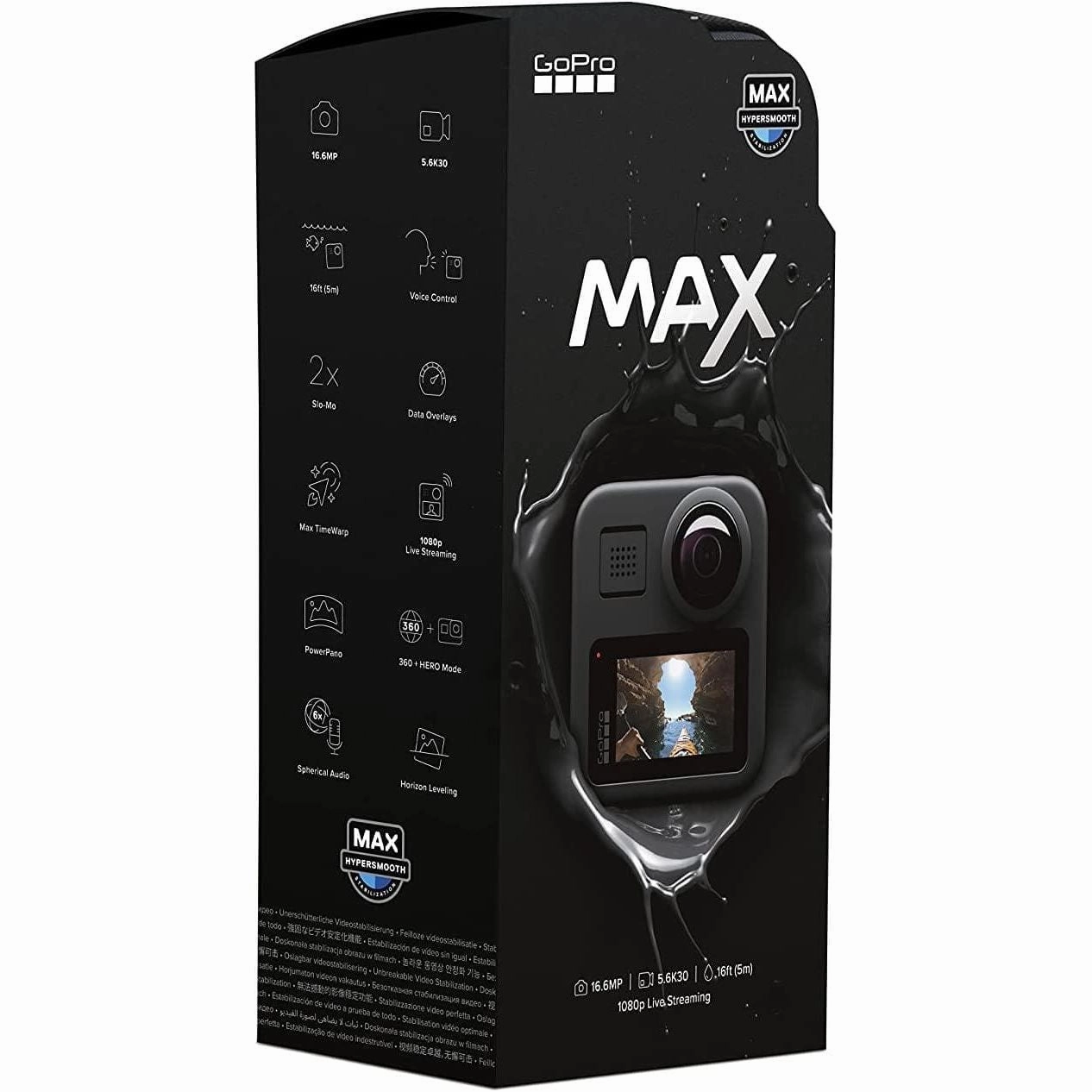 GoPro Max - Waterproof 360 Digital Action Camera with Unbreakable Stabilisation, Touch Screen and Voice Control - Live HD Streaming, Black