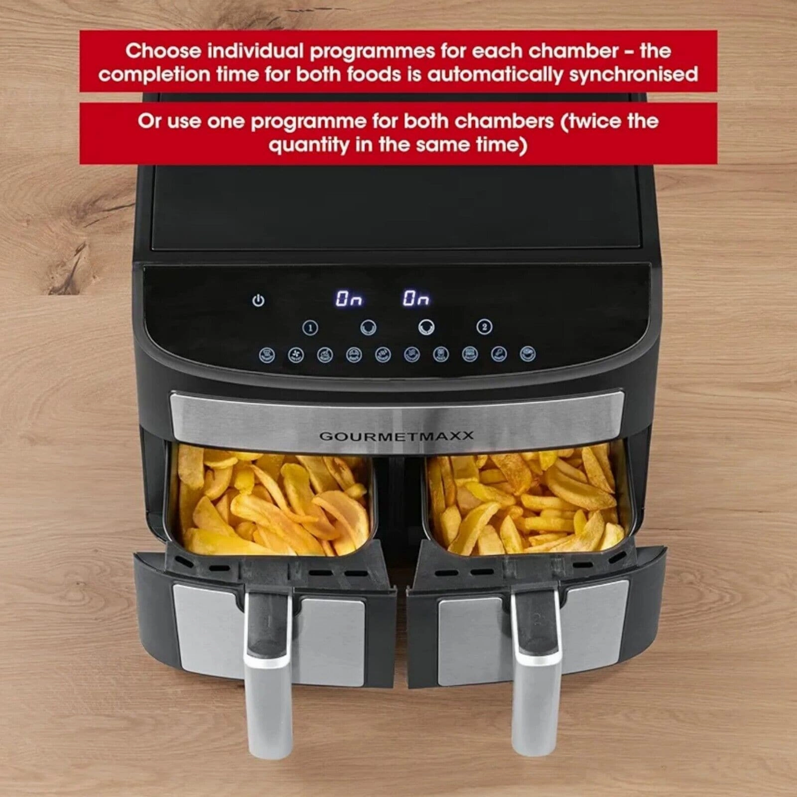 GOURMETmaxx Digital Double Chamber Hot Air Fryer - 7L (2x3.5L) - Black