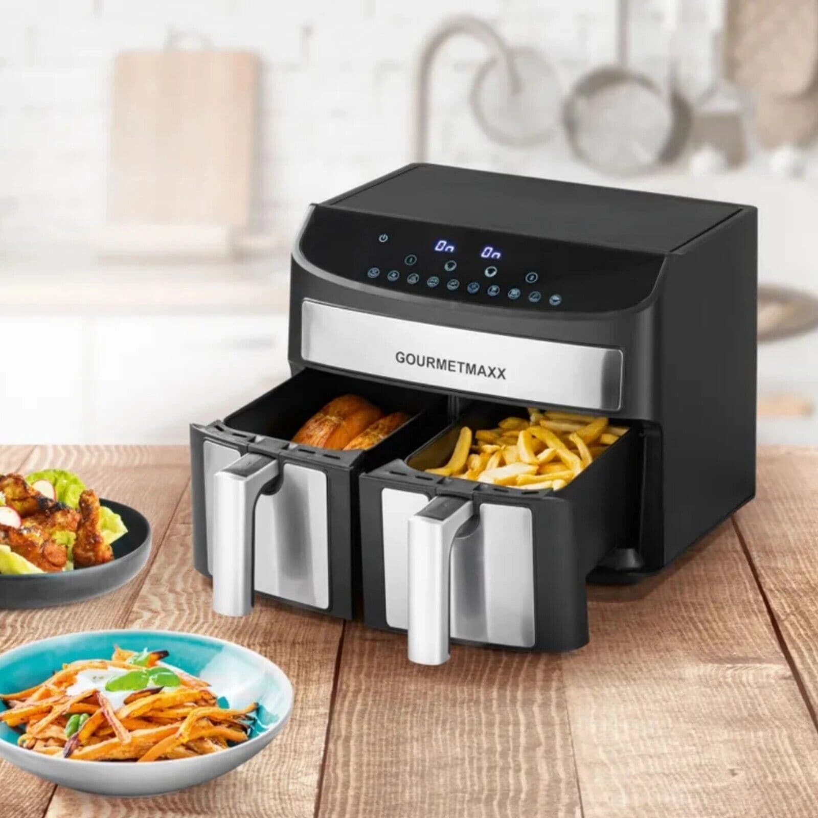 GOURMETmaxx Digital Double Chamber Hot Air Fryer - 7L (2x3.5L) - Black