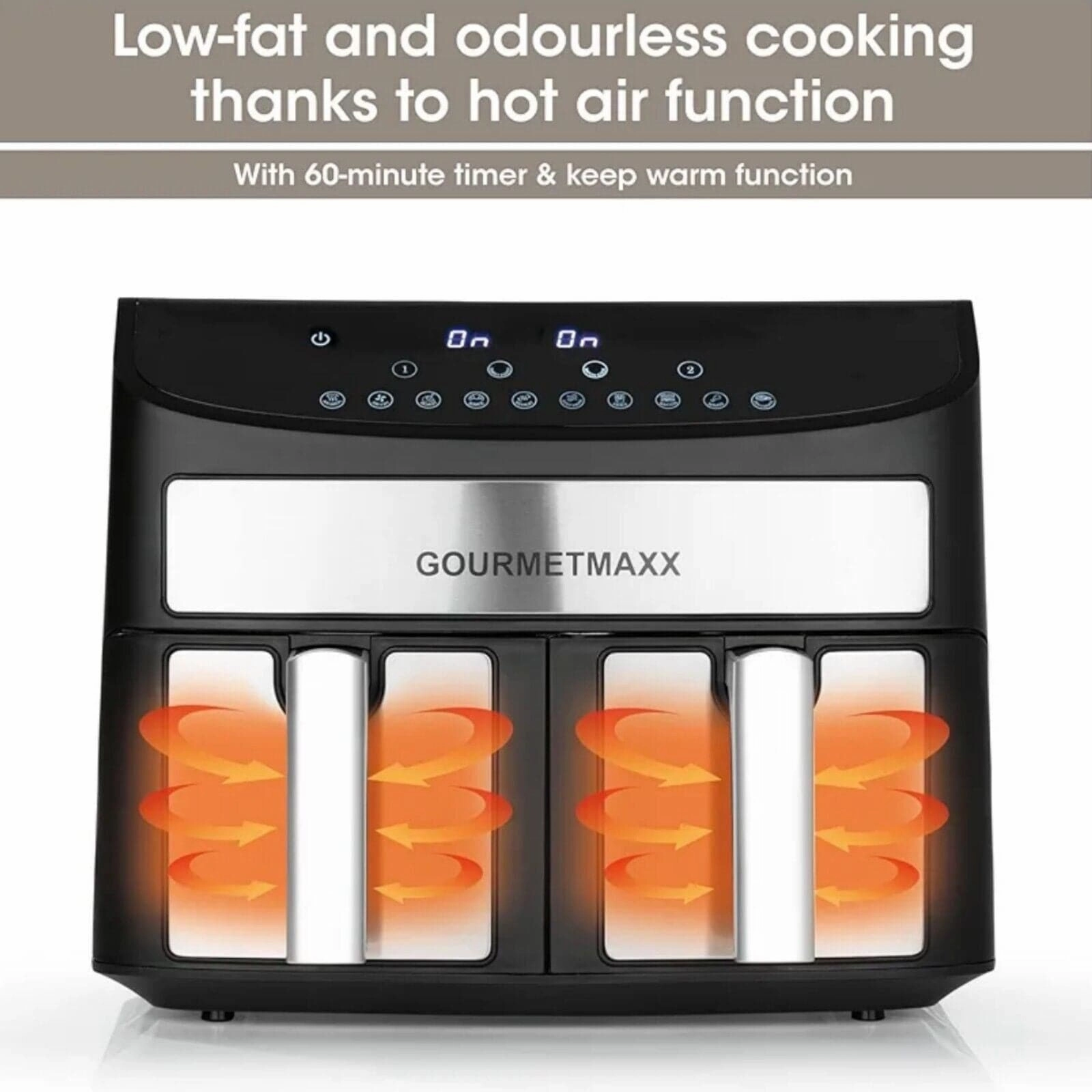 GOURMETmaxx Digital Double Chamber Hot Air Fryer - 7L (2x3.5L) - Black