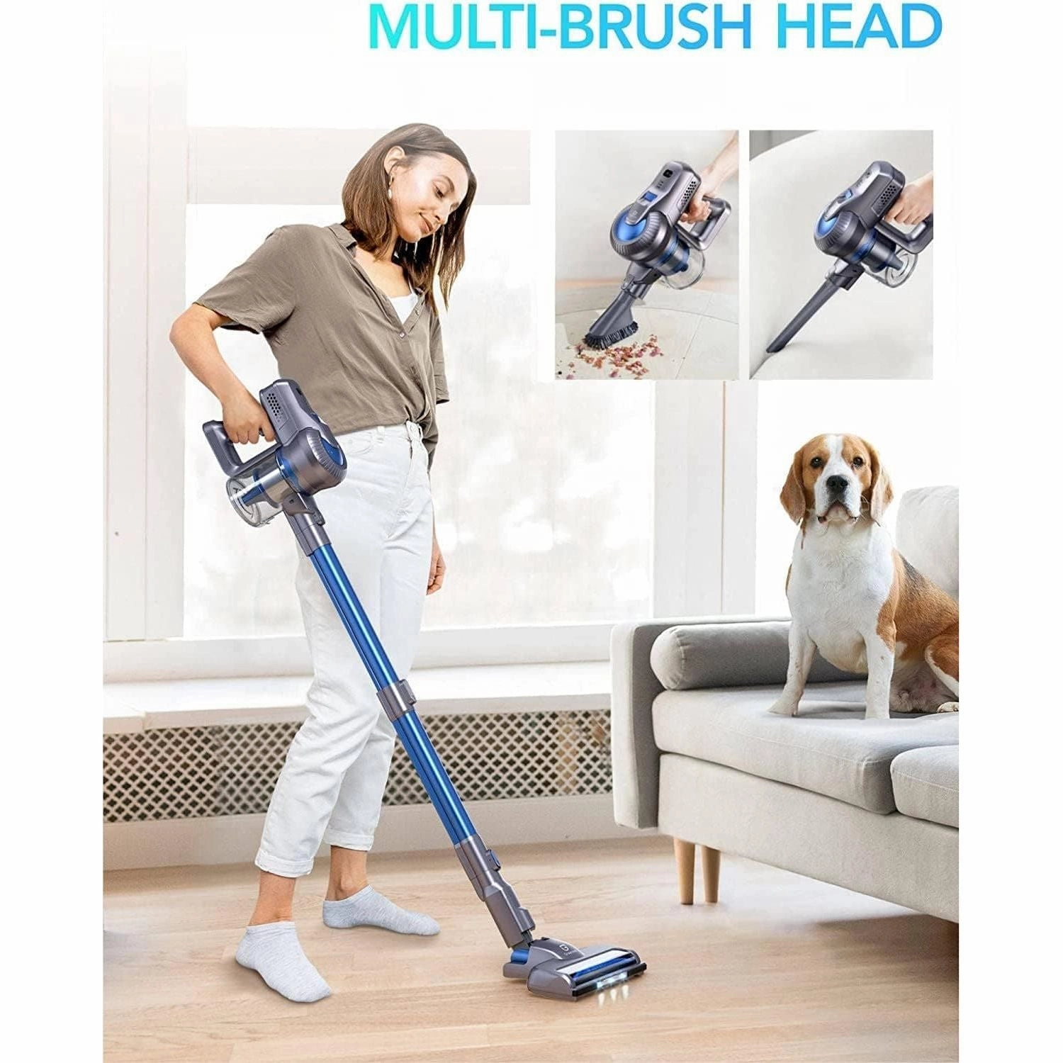 Greenote Cordless Vacuum Cleaner, 23000PA Stick Vacuum Cleaner 6 in 1, Powerful Hoover 200W Brushless Motor with LED Headlights, 35 Mins Runtime, Lightweight Vacuum for Home Hard Floor Pet Car