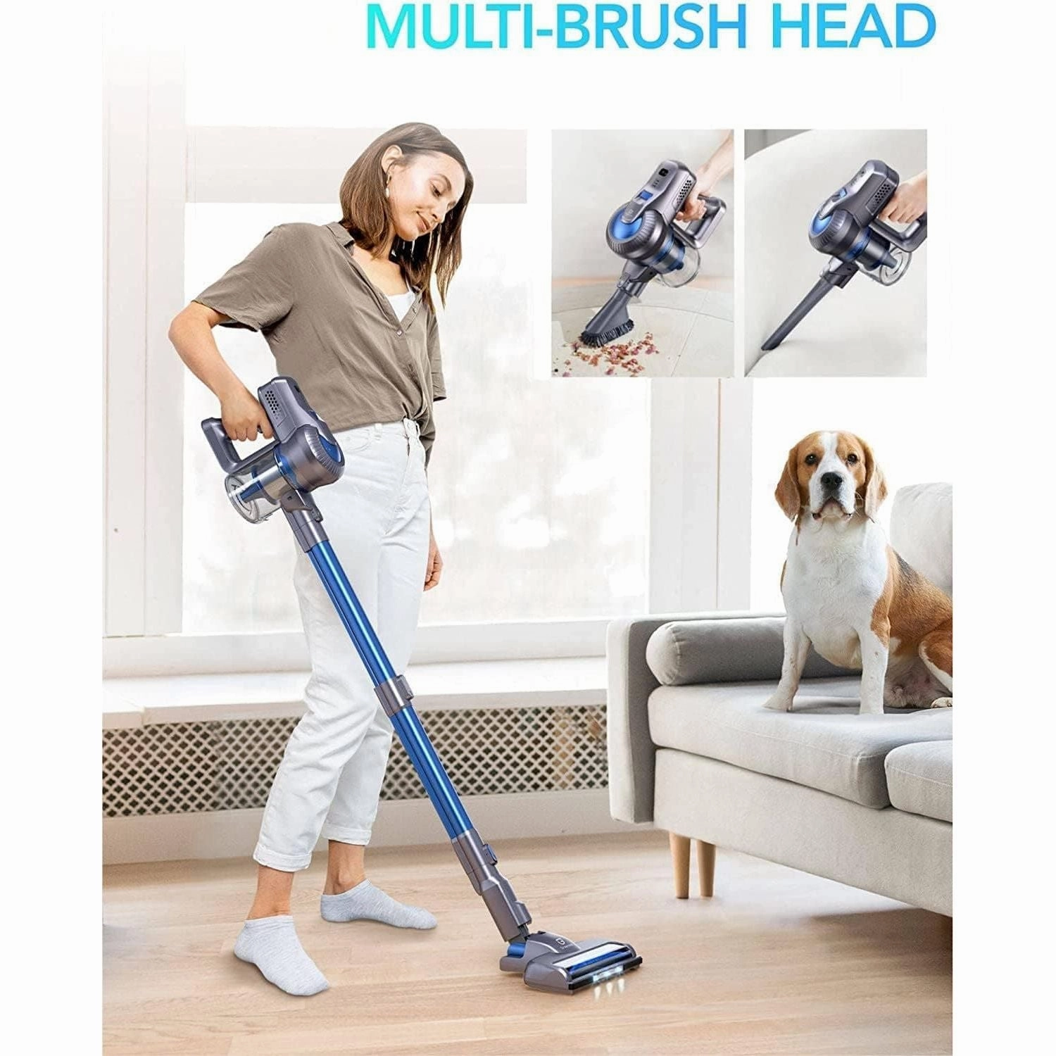 Greenote Cordless Vacuum Cleaner, 23000PA Stick Vacuum Cleaner 6 in 1, Powerful Hoover 200W Brushless Motor with LED Headlights, 35 Mins Runtime, Lightweight Vacuum for Home Hard Floor Pet Car