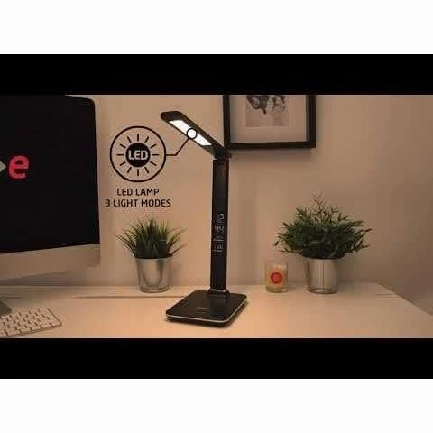 Groov-e Ares Desk LED Lamp with Wireless Charging Pad & Clock - Black