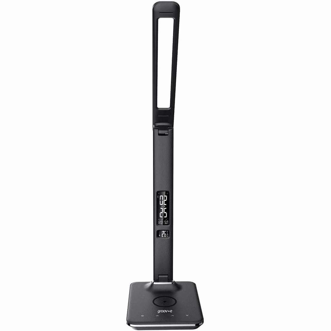 Groov-e Ares Desk LED Lamp with Wireless Charging Pad & Clock - Black
