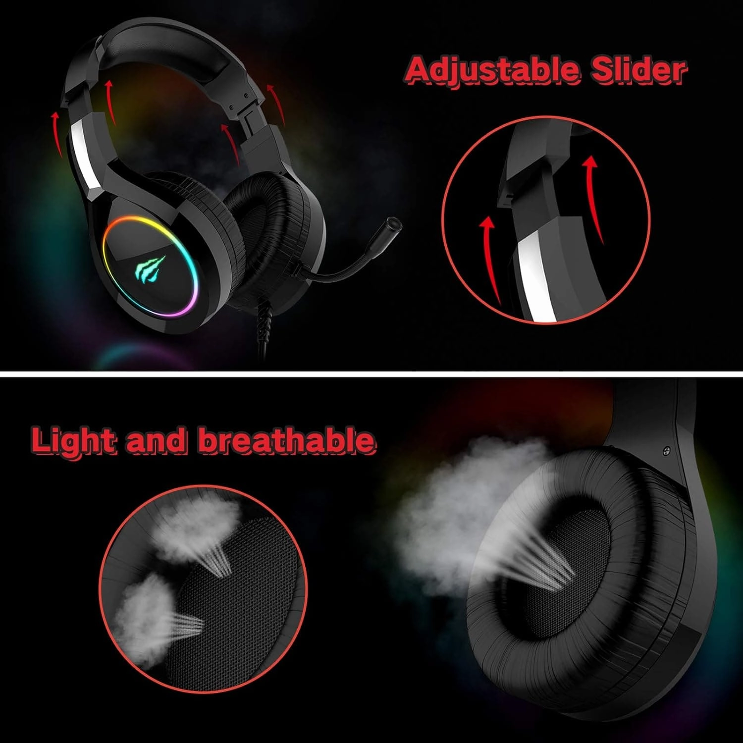 havit RGB Wired Gaming Headset PC USB 3.5mm XBOX / PS4 / PS5 Headsets with 50MM Driver, Surround Sound & HD Microphone, XBOX Computer Laptop, Black