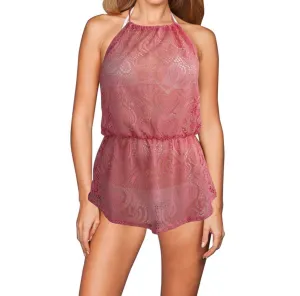 Heart Crochet Halter Dress In Coral