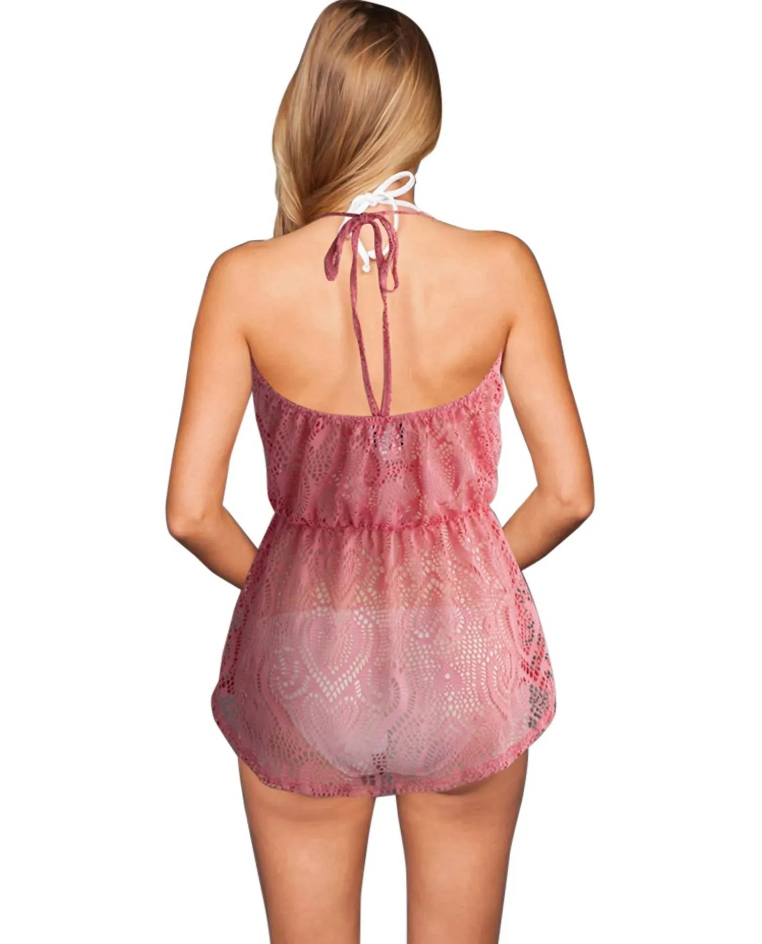 Heart Crochet Halter Dress In Coral