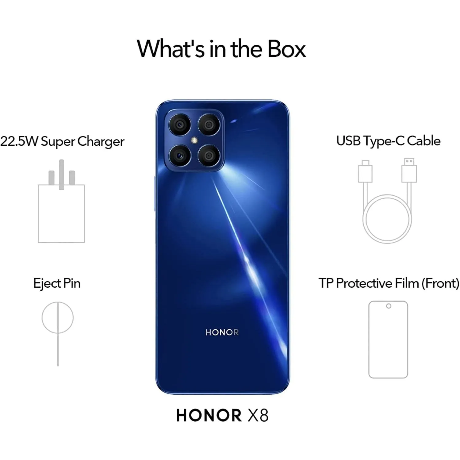 Honor X8 4G 128GB Storage, 6GB RAM, Dual Sim - Ocean Blue - Unlocked