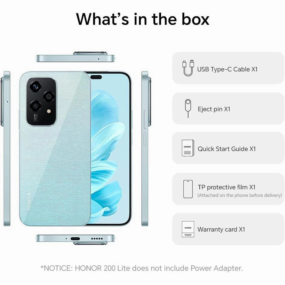 HONOR 200 Lite 5G Smartphone - 8GB 256GB, 6.7" AMOLED, 108MP Triple Rear, 50MP Front, Dual SIM, Android 14, Starry Blue