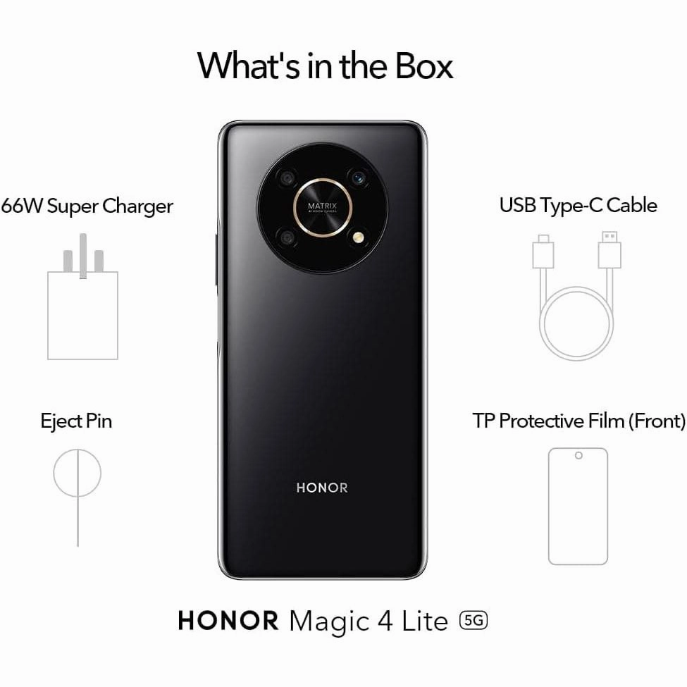 HONOR Magic4 Lite 5G, 128GB ,6GB RAM, Dual Sim, Midnight Black, Unlocked