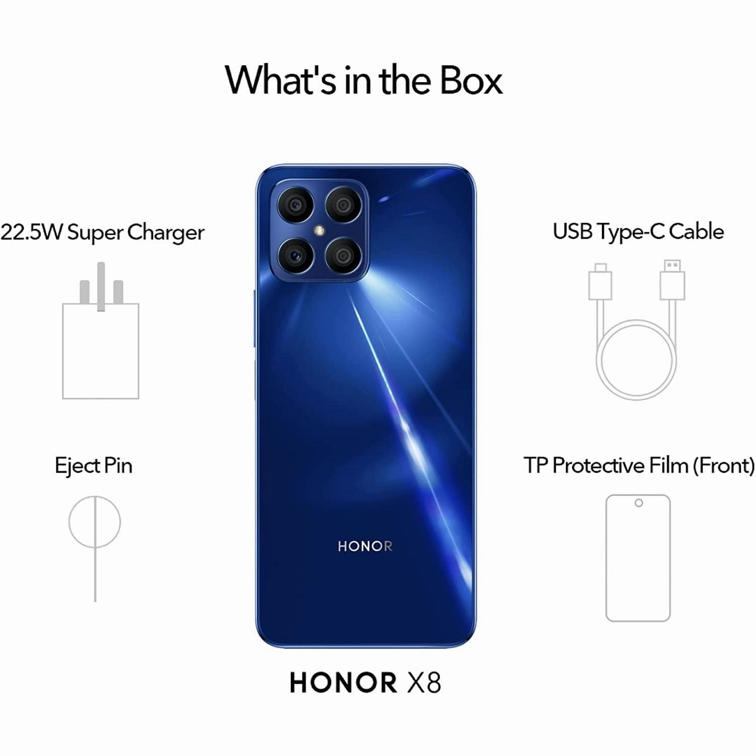 Honor X8 4G 128GB Storage, 6GB RAM, Dual Sim - Ocean Blue - Unlocked
