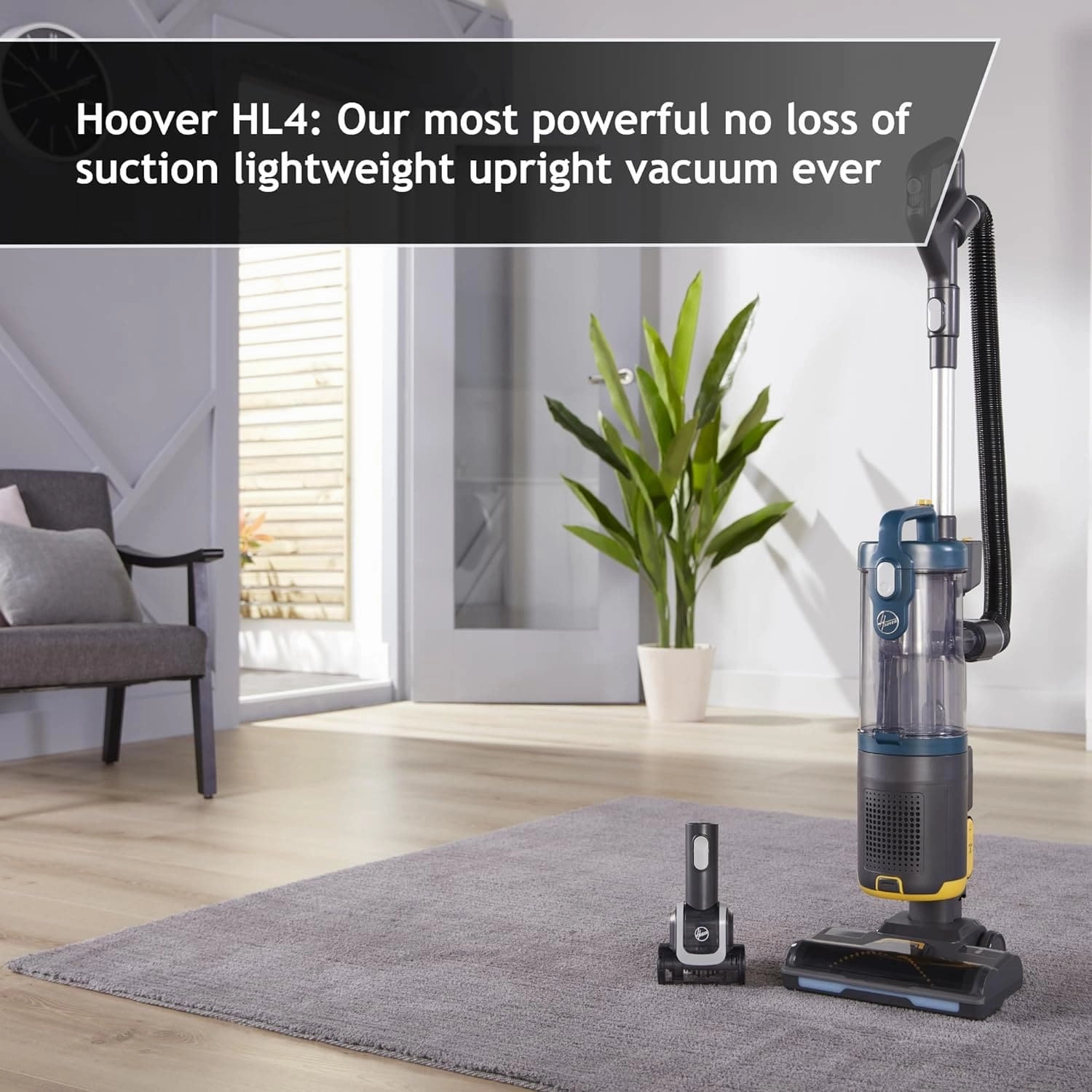 Hoover Upright Pet Vacuum Cleaner, All Floors/Stairs/Surfaces, ANTI-TWIST brush, Pet Turbo Brush, Lightweight [HL410PT] , Blue