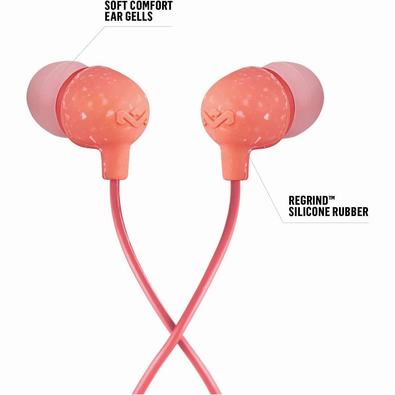 House of Marley Little Bird In-Ear Headphones , In-Line Microphone Control Earphones, Noise Isolating 9 mm Driver, Earbuds Included in 2 Sizes for Lasting Comfort, Sustainably Crafted Sound- Peach