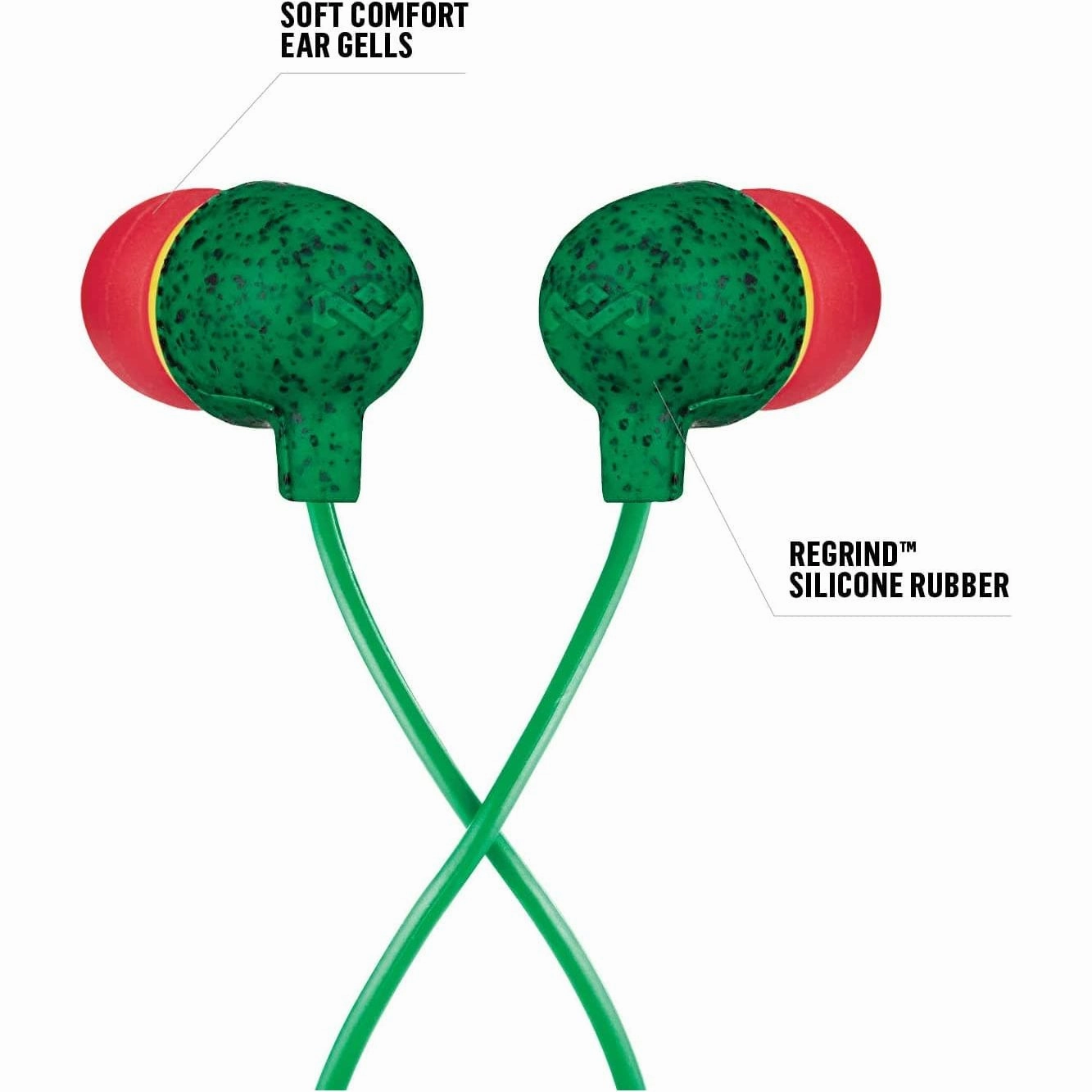 House of Marley Little Bird In-Ear Headphones, In-Line Microphone Control Earphones, Noise Isolating 9 mm Driver, Earbuds Included in 2 Sizes for Lasting Comfort, Sustainably Crafted Sound- Rasta