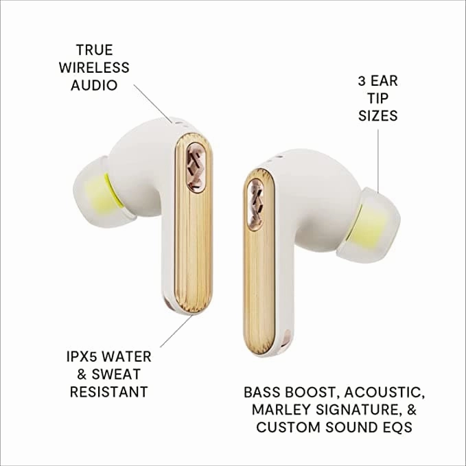 House Of Marley Redemption ANC 2 Wireless Earbuds - Active Noise Cancellation, In-Ear Sensors and Touch Control, Water and Sweat Resistant, Wireless Charging, USB-C Quick Charge, Charging Case