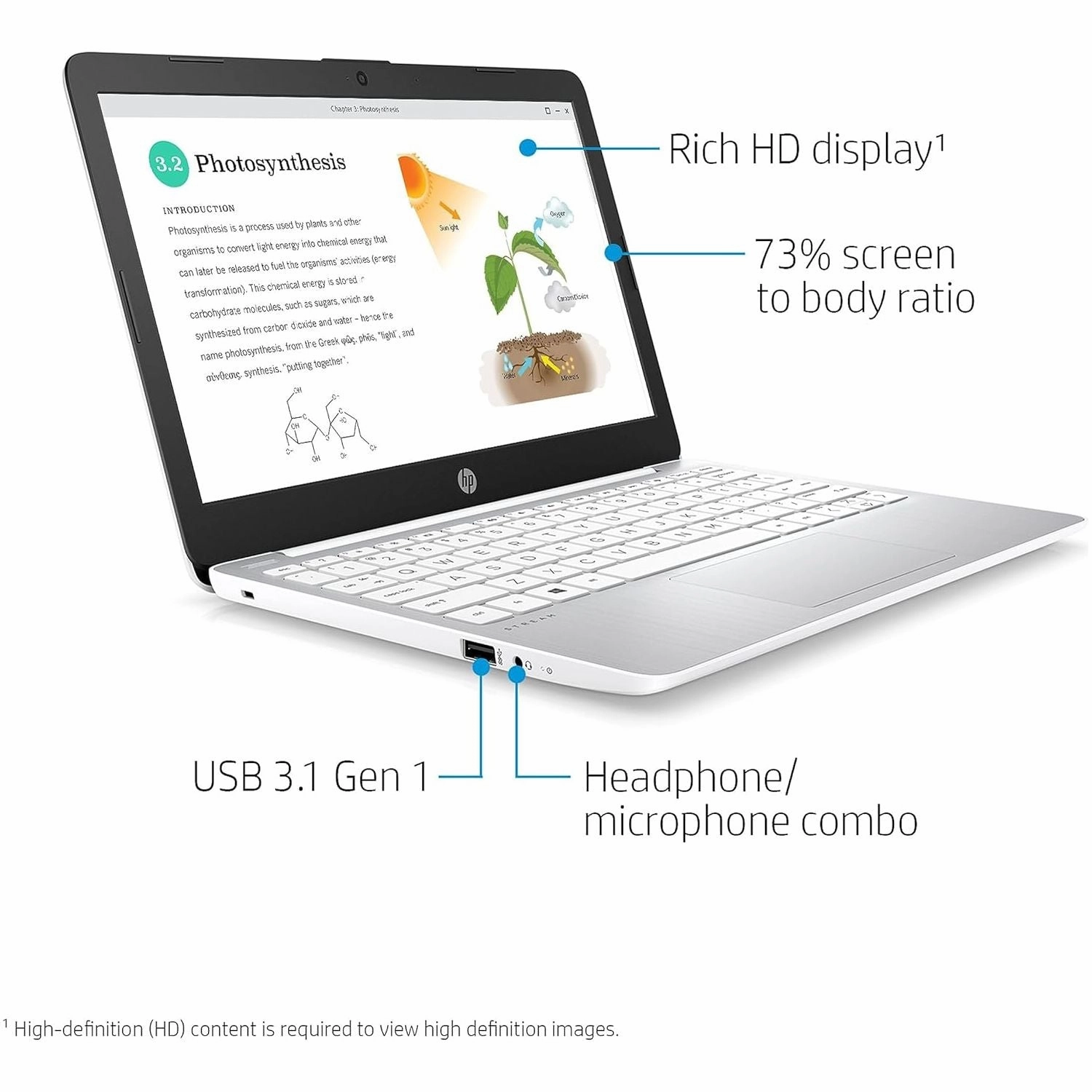 HP 11-ak0027 11" Laptop C Intel N4120, 4GB RAM, 64GB SSD, Windows 10, White